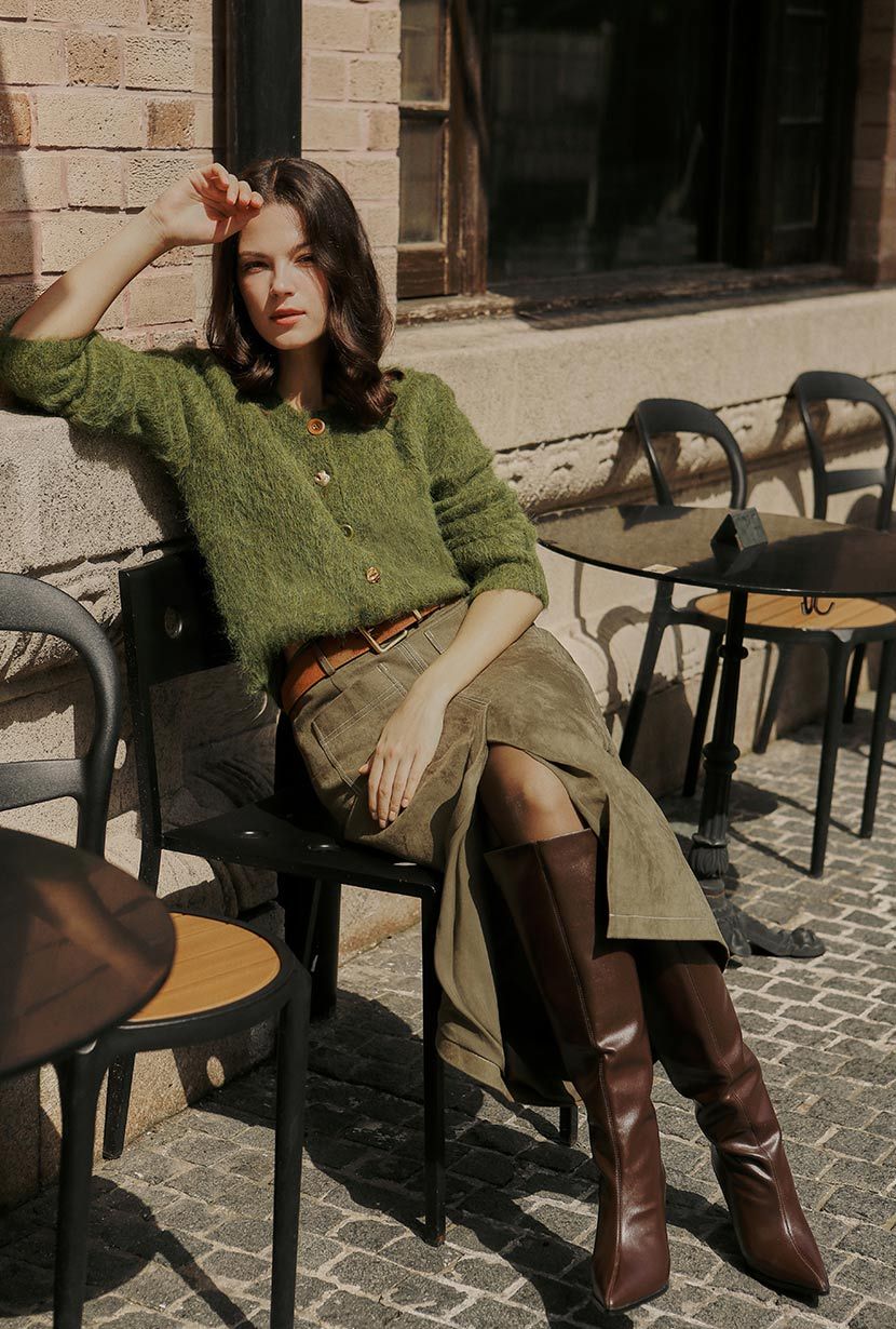 Brayden Alpaca Cardigan - Olive Green