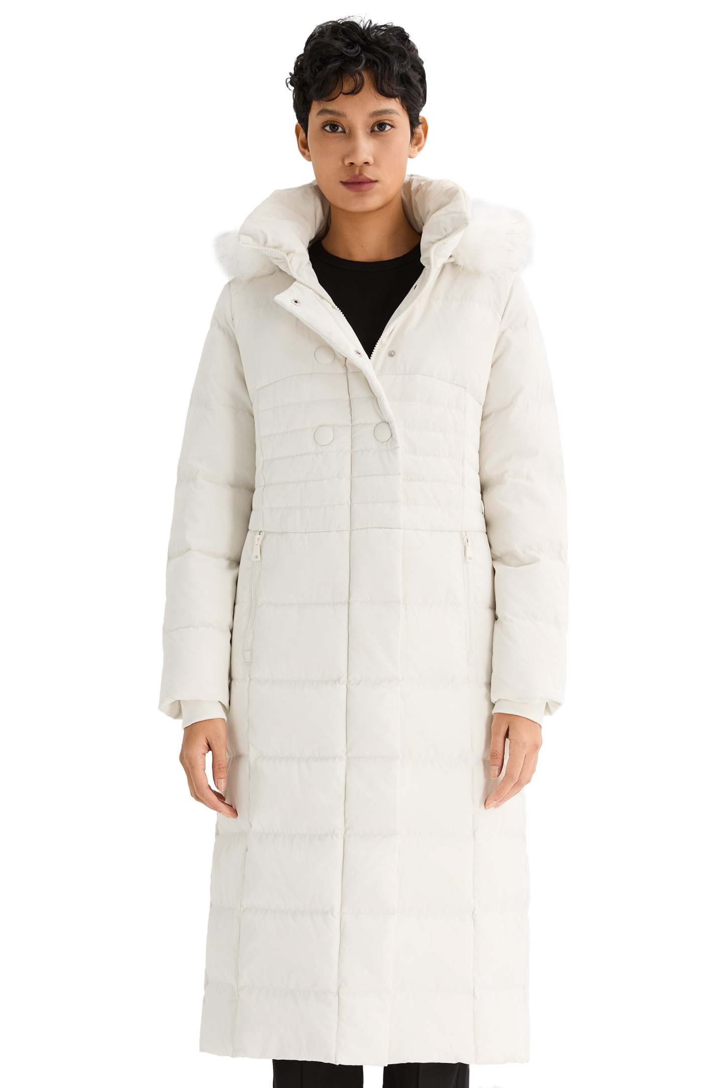 Long Puffer Down Coat with Hood Fur