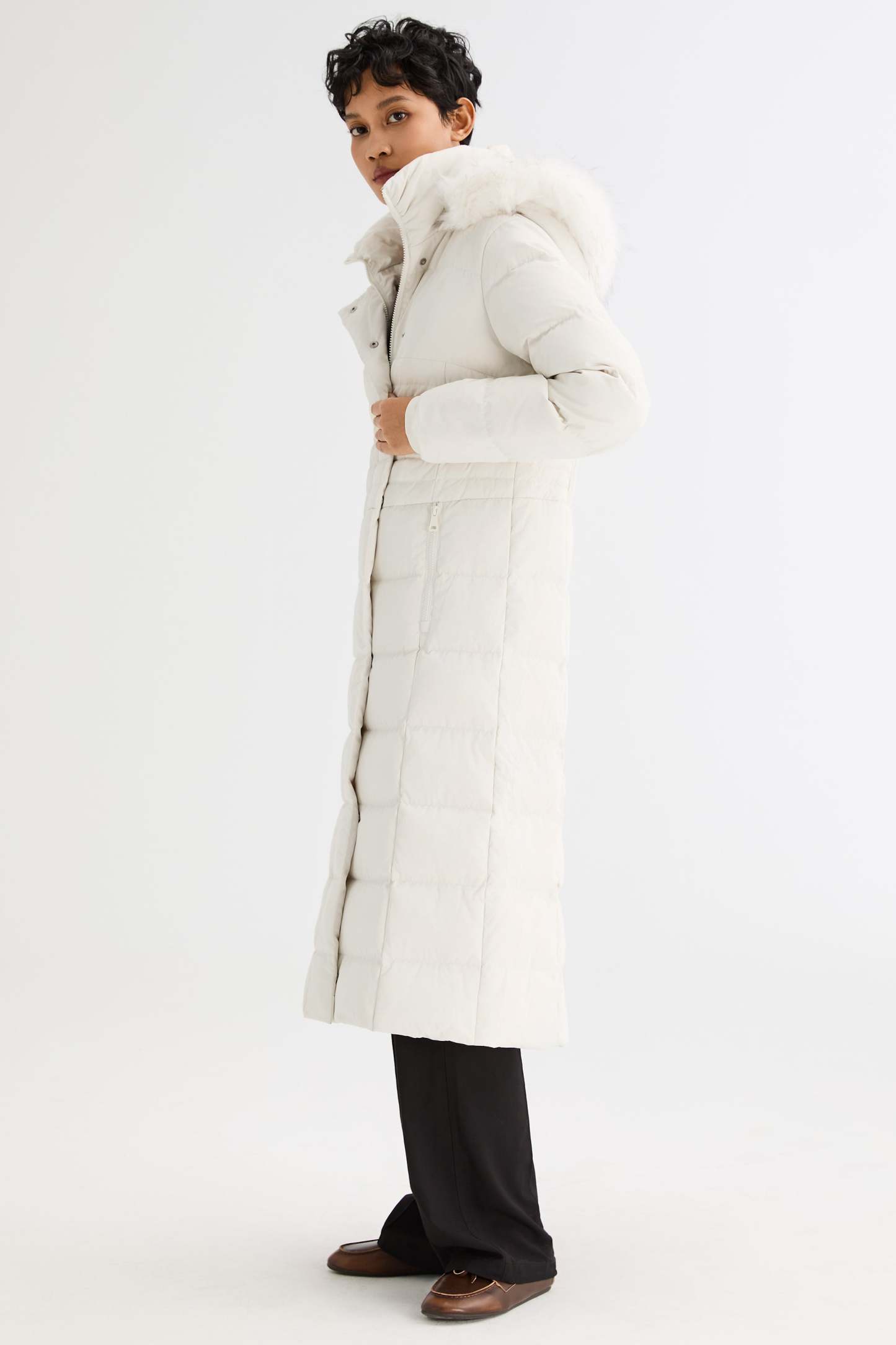 Long Puffer Down Coat with Hood Fur