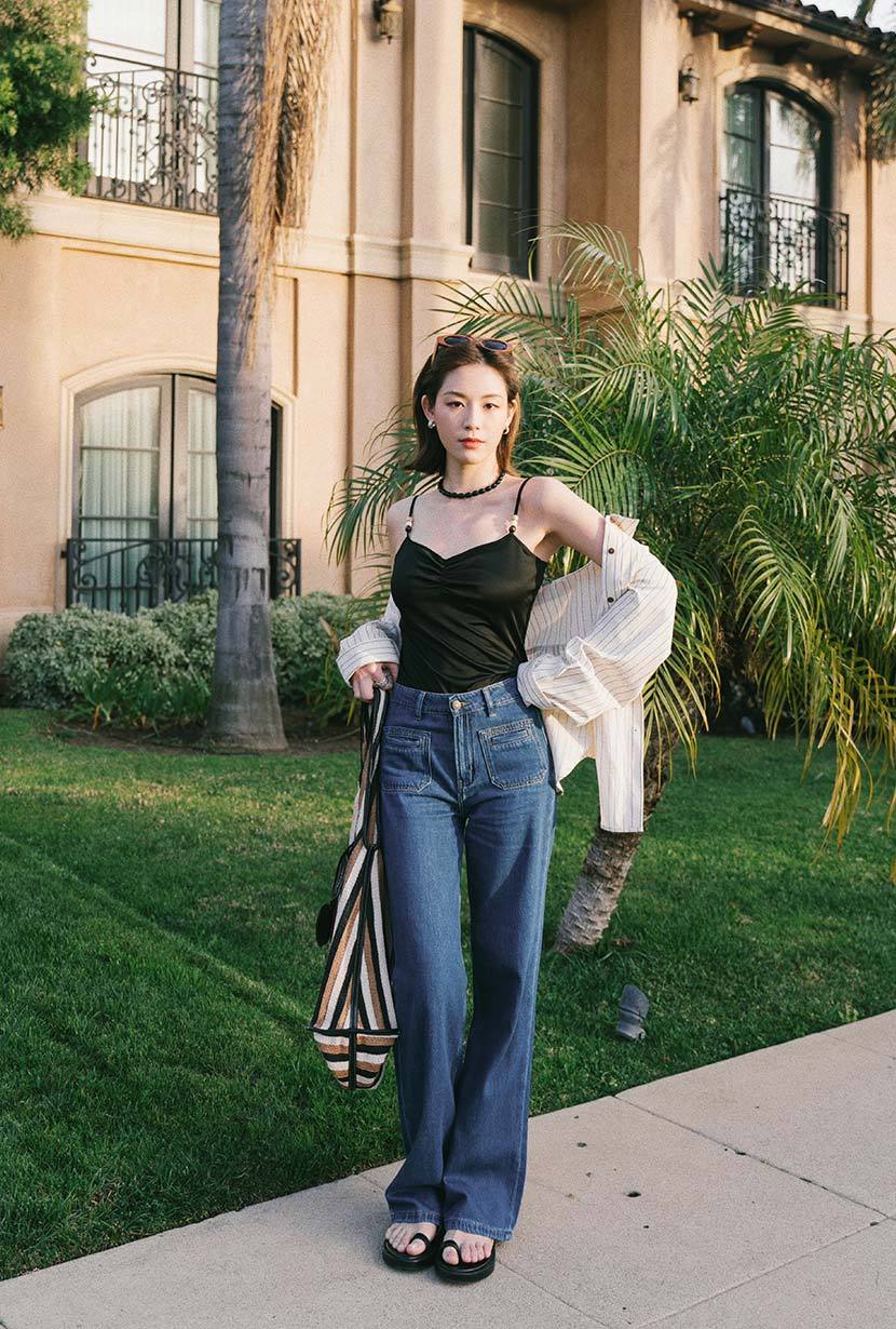 Odilia Mid Rise Straight Leg Jeans - Mid Indigo