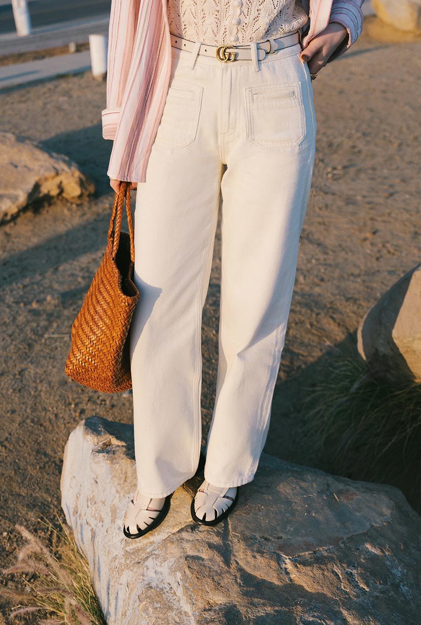 Odilia Mid Rise Straight Leg Jeans - Cream