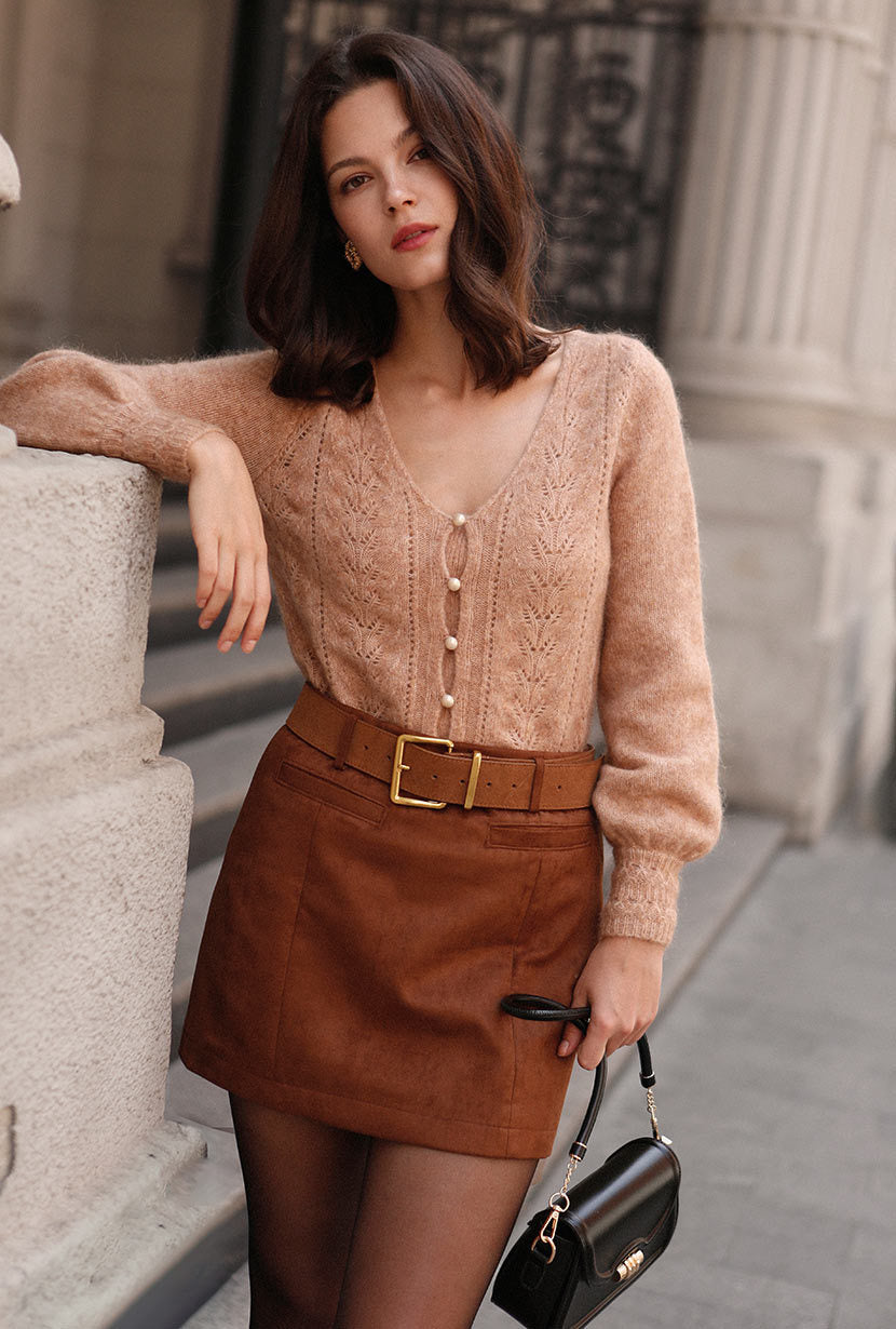 Ashton Mini Suede Skirt - Caramel
