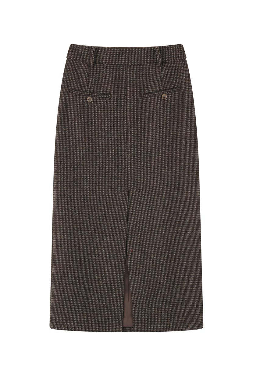 Debbie Wool Pencil Skirt - Checkered