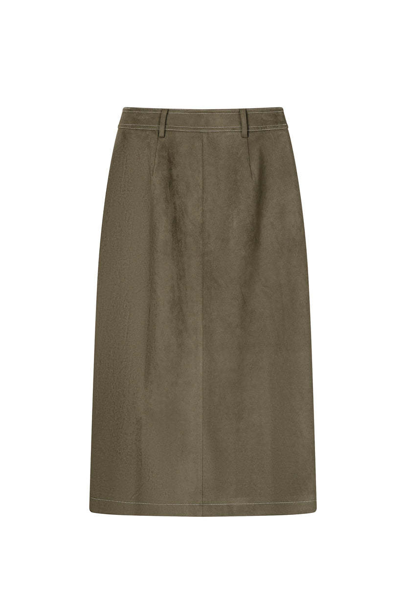 Debbie Suede Pencil Skirt - Kahki Green