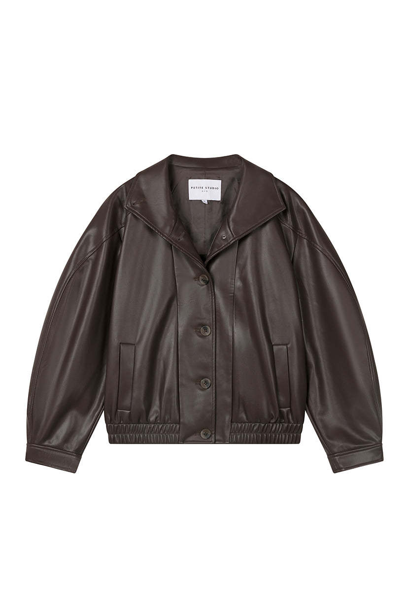 Ashley Oversized Faux Leather Jacket - Dark Umber