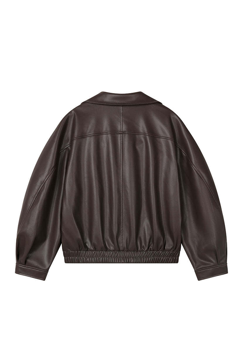 Ashley Oversized Faux Leather Jacket - Dark Umber