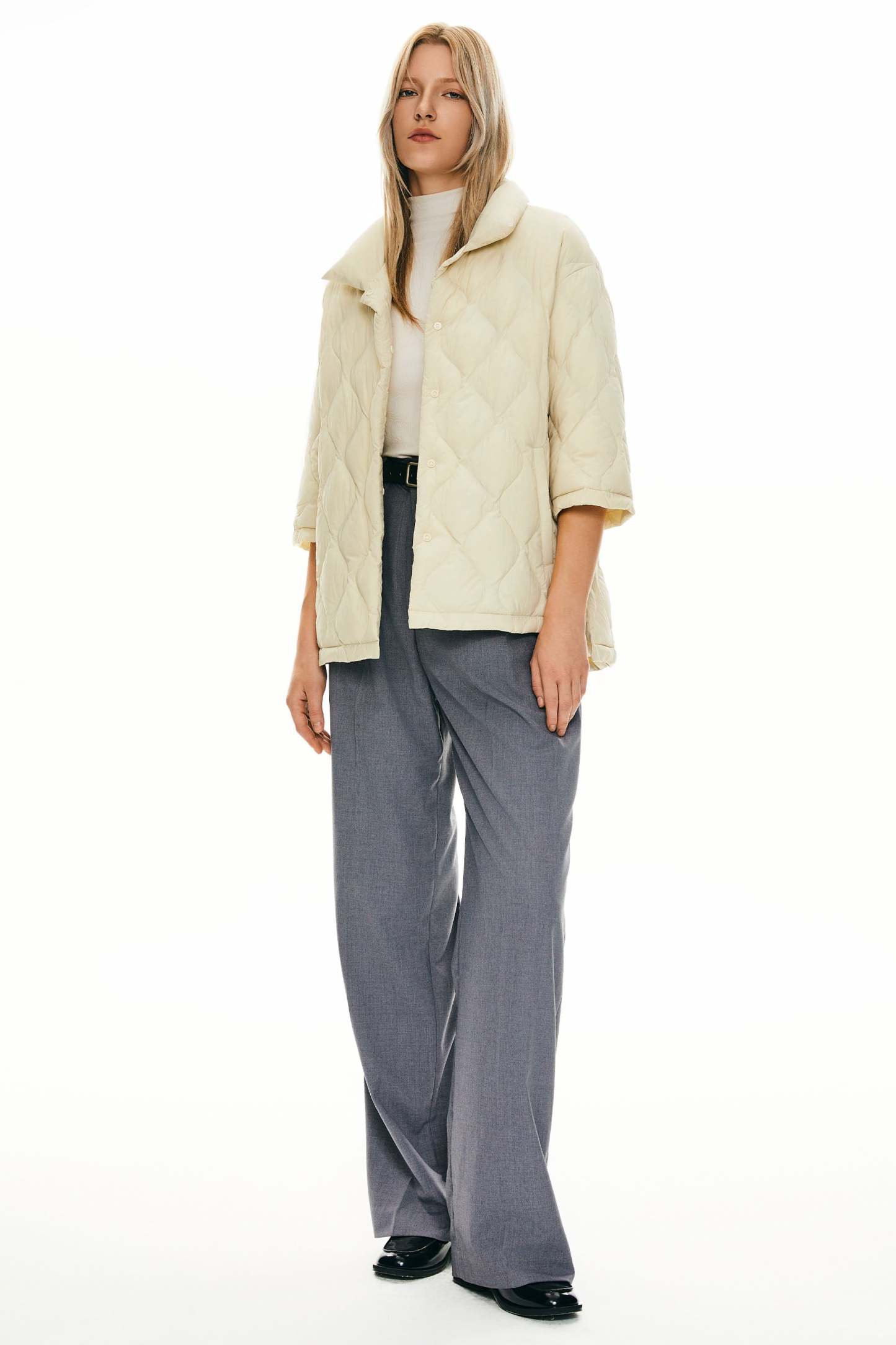 Down Puffer Jacket Three-quarter Sleeves Lightweight Oversized