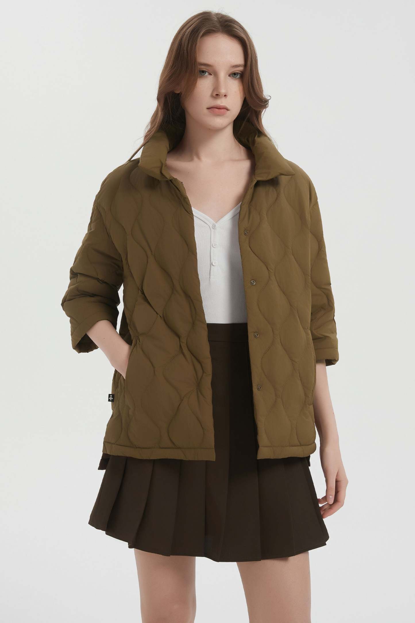 Down Puffer Jacket Three-quarter Sleeves Lightweight Oversized