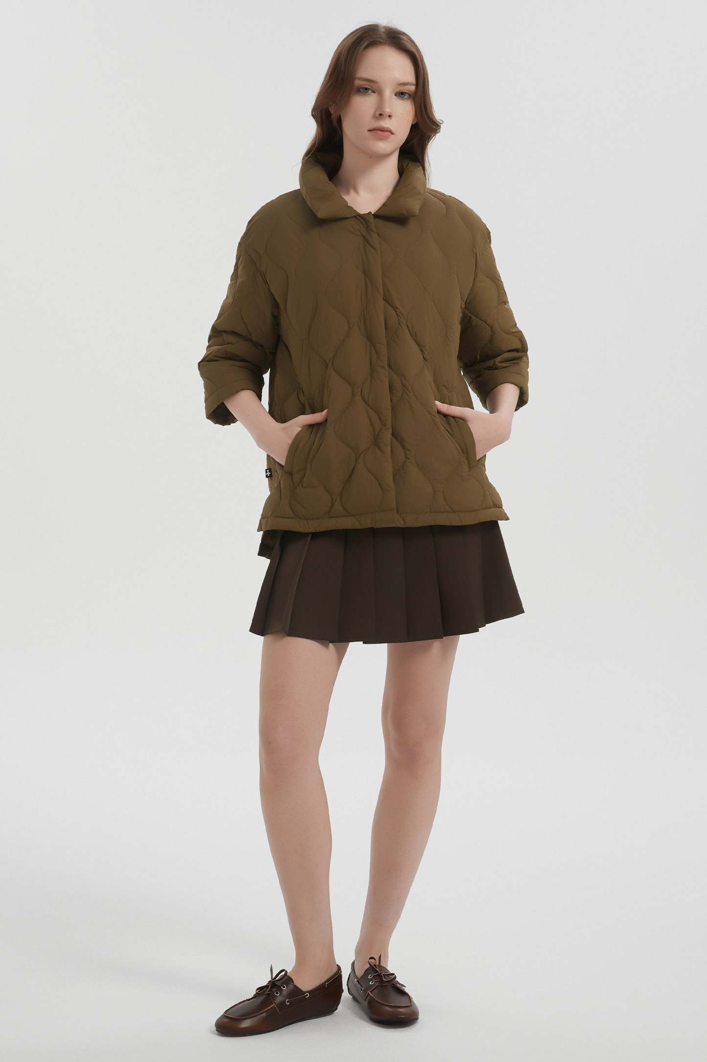 Down Puffer Jacket Three-quarter Sleeves Lightweight Oversized