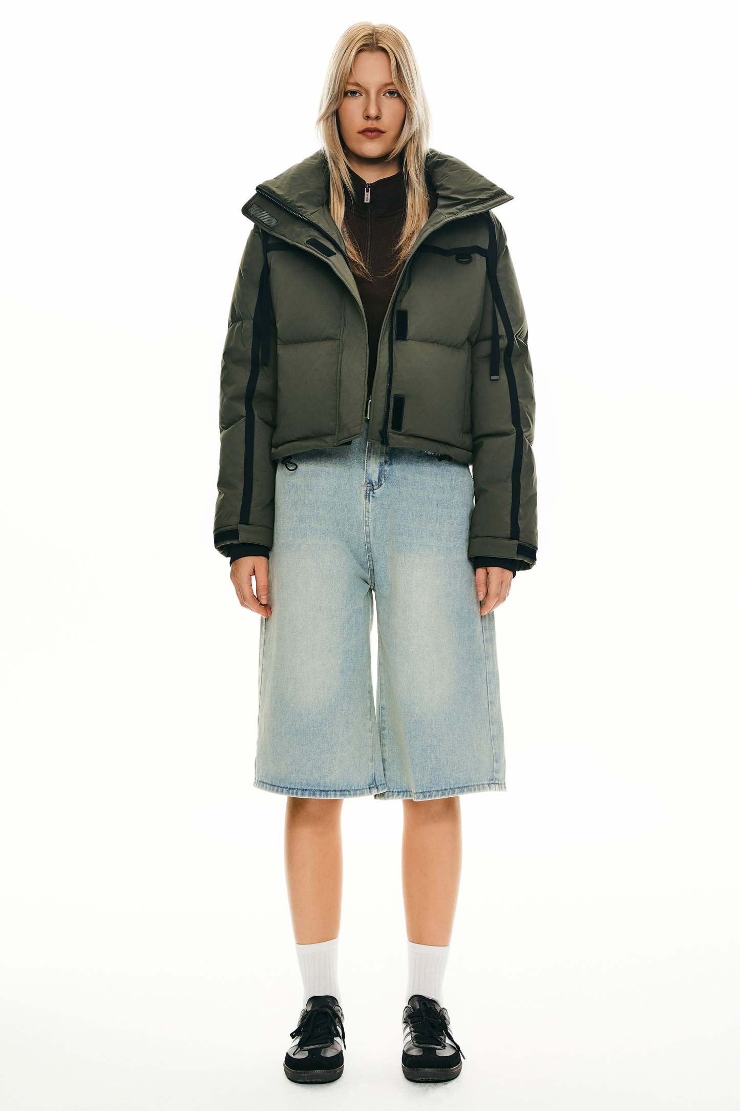 Winter Quilted Hooded Cropped Down Puffer Jacket