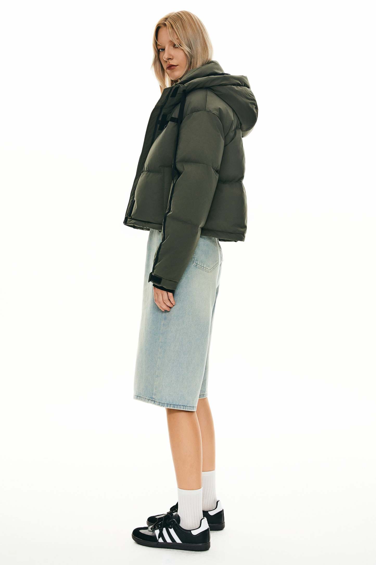 Winter Quilted Hooded Cropped Down Puffer Jacket