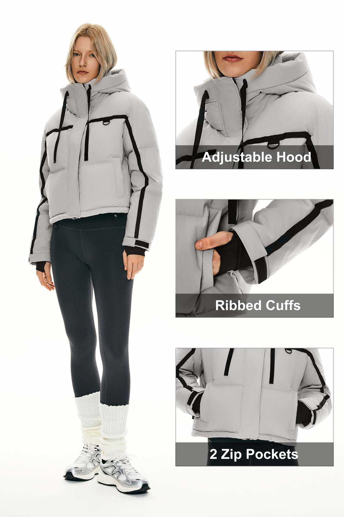 Winter Quilted Hooded Cropped Down Puffer Jacket